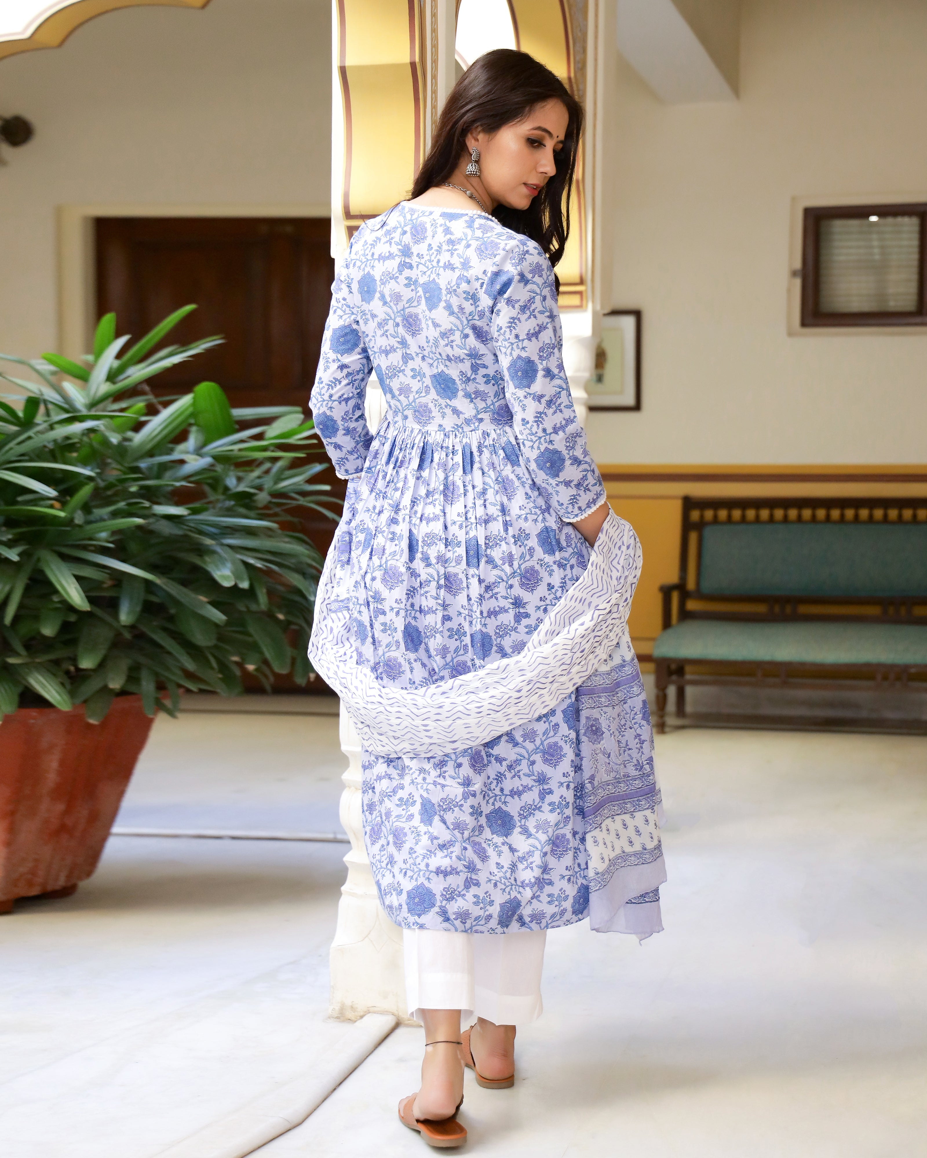 Lavender Printed Cotton Kurta Pants set