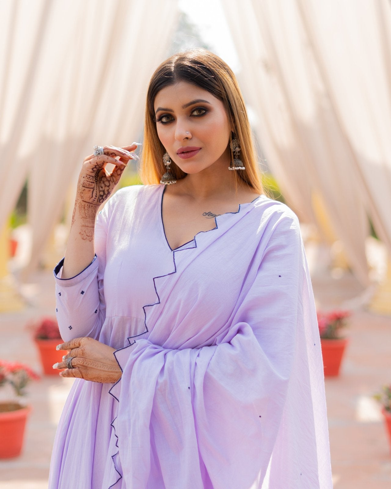Lilac Mulmul Anarkali Suit