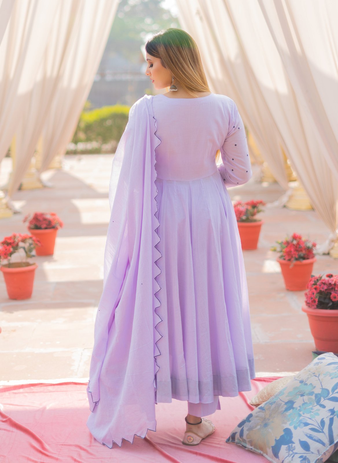 Lilac Mulmul Anarkali Suit