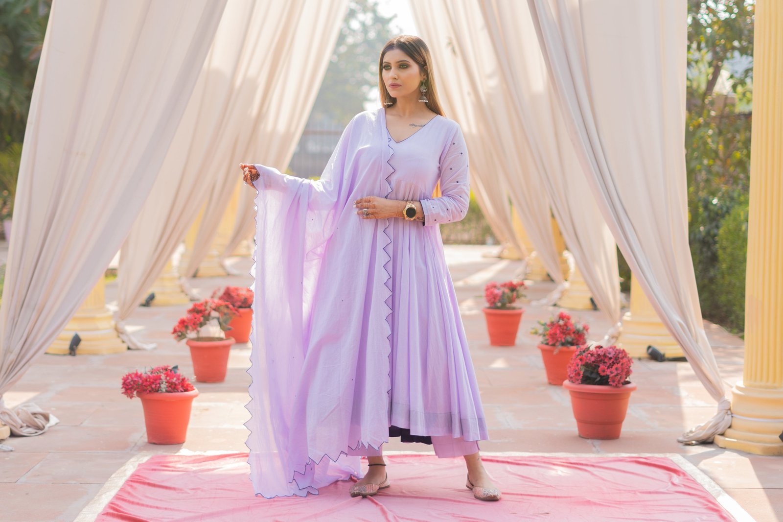 Lilac Mulmul Anarkali Suit