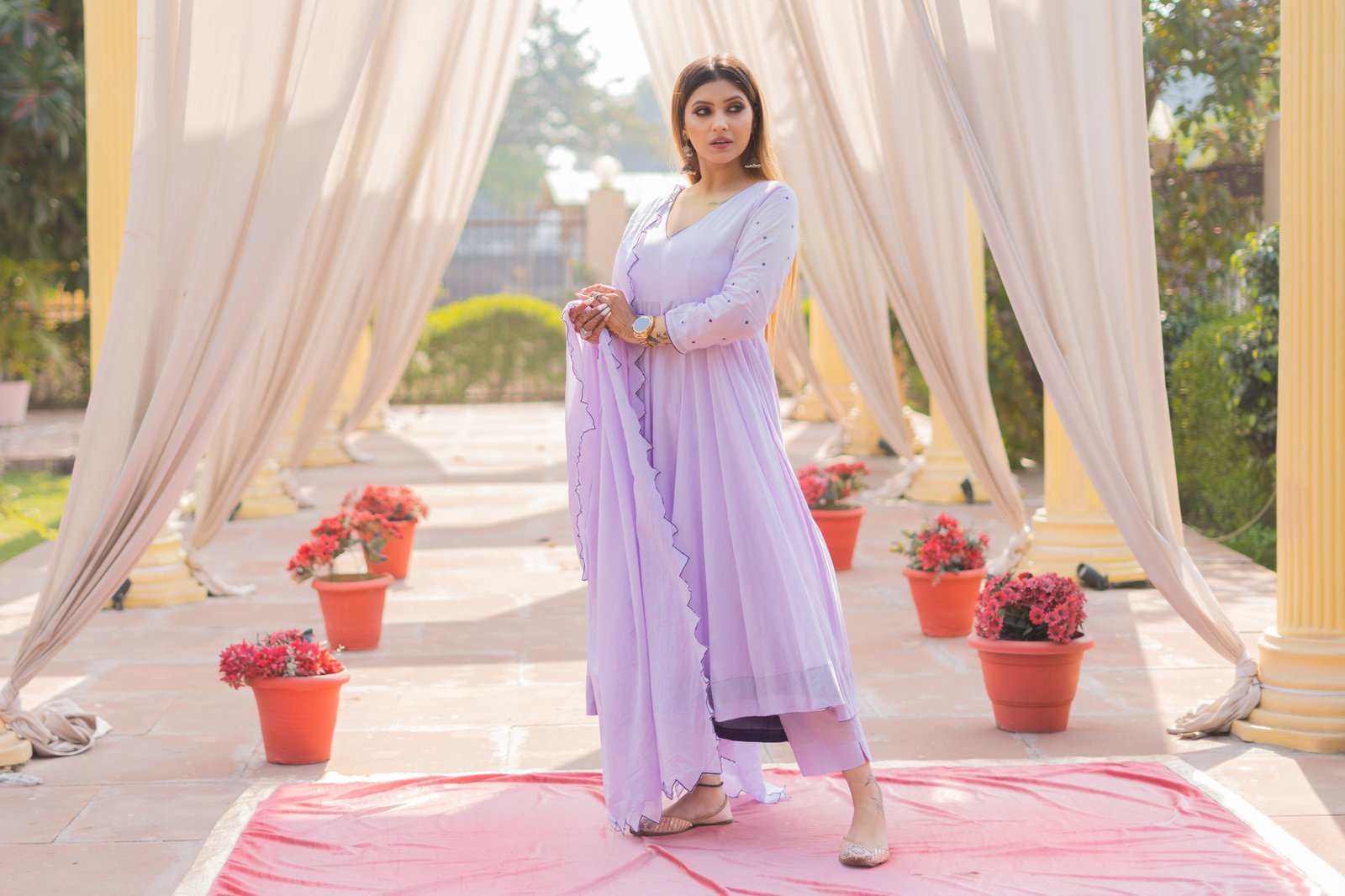 Lilac Mulmul Anarkali Suit