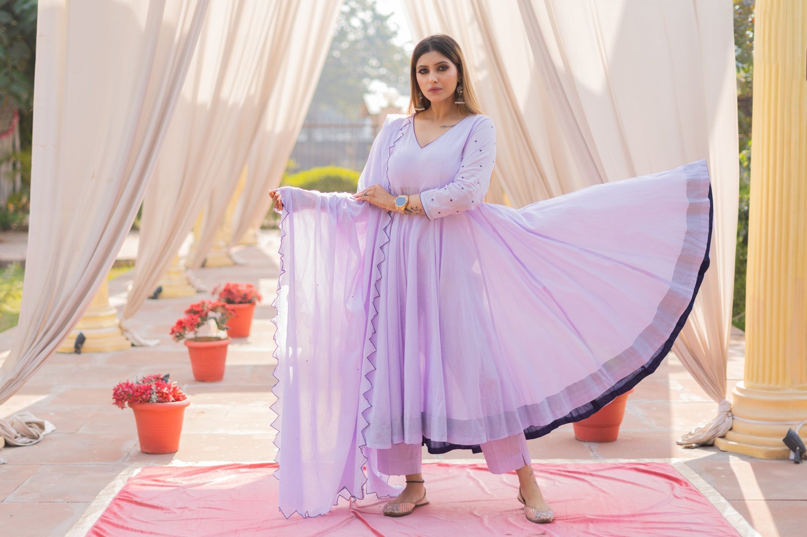 Lilac Mulmul Anarkali Suit