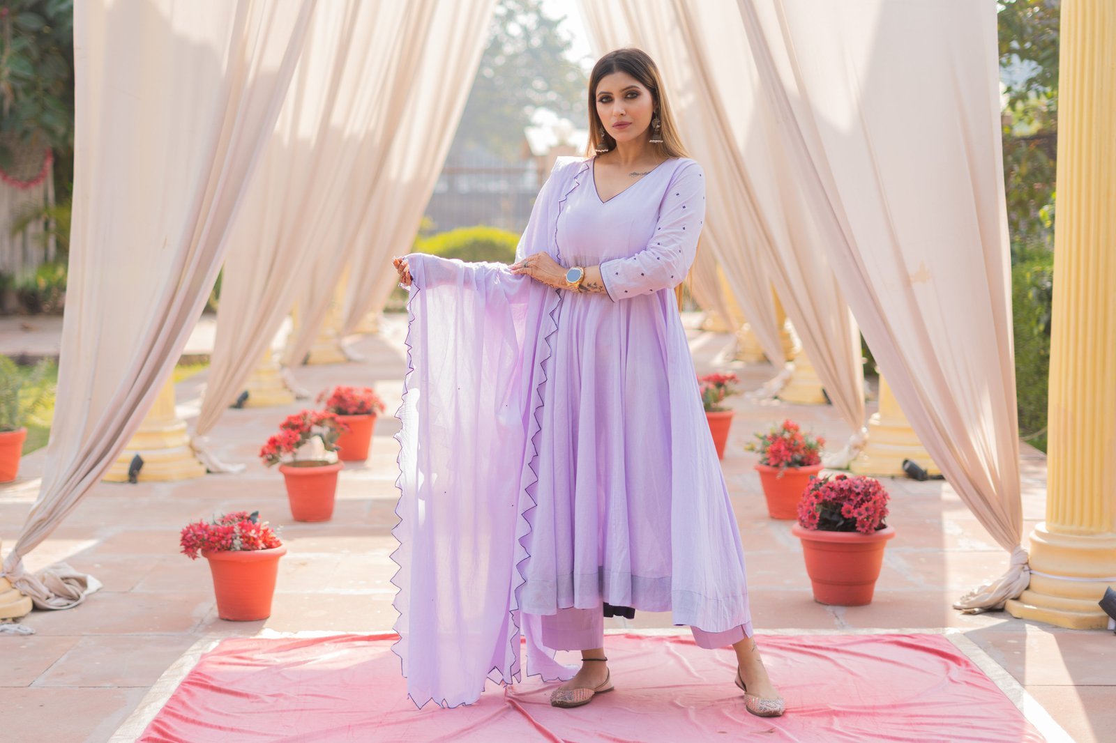 Lilac Mulmul Anarkali Suit