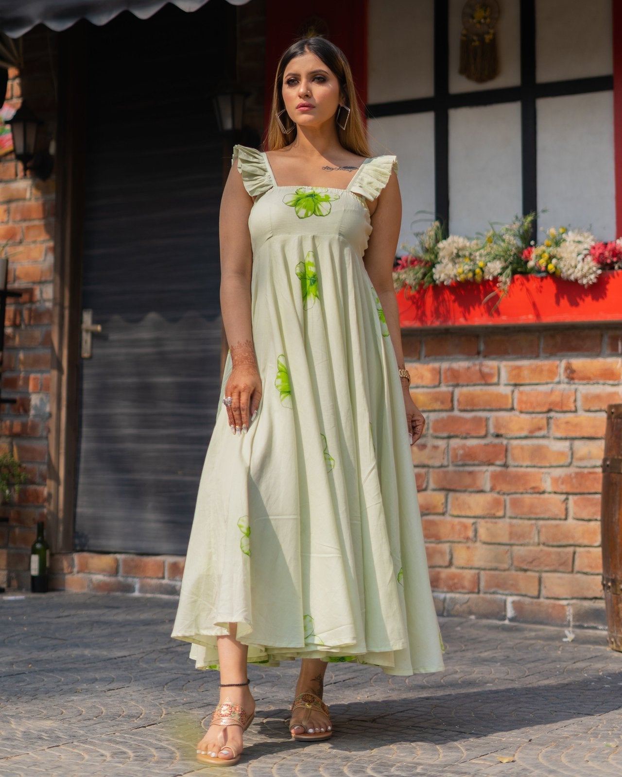 Dhalia Block Ptint Mulmul Midi Dress