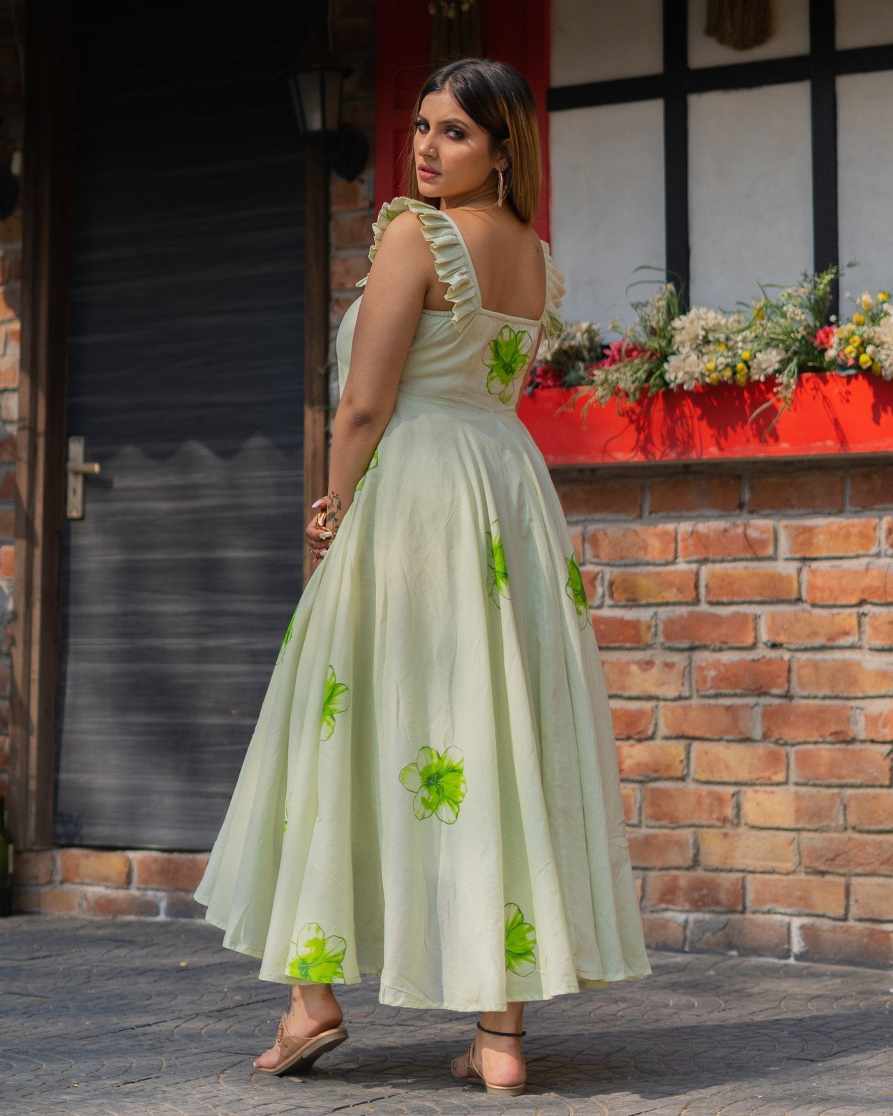 Dhalia Block Ptint Mulmul Midi Dress
