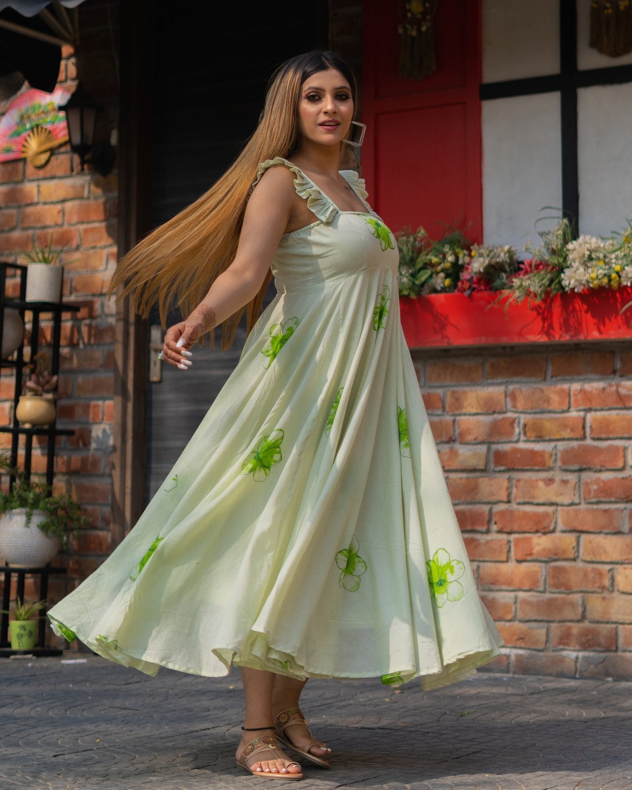 Dhalia Block Ptint Mulmul Midi Dress
