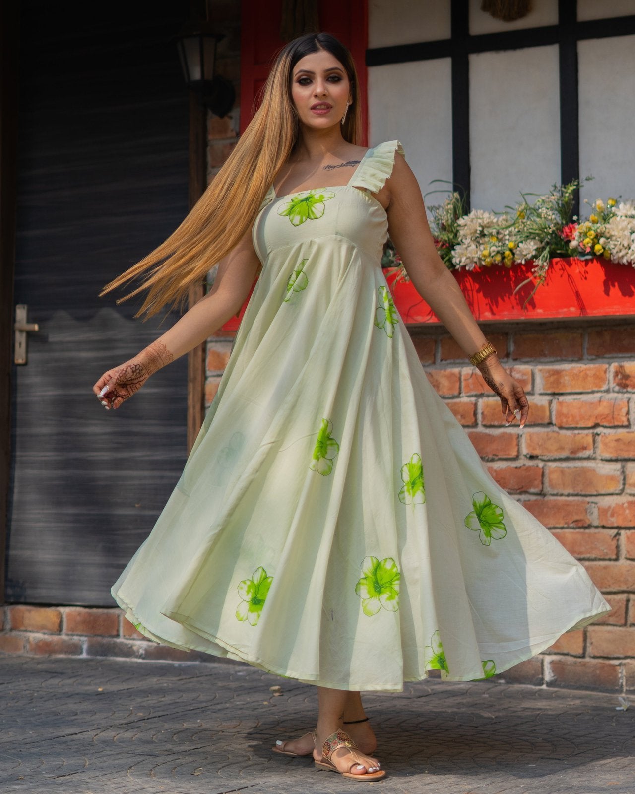 Dhalia Block Ptint Mulmul Midi Dress