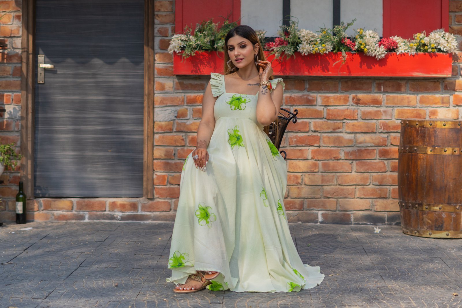 Dhalia Block Ptint Mulmul Midi Dress