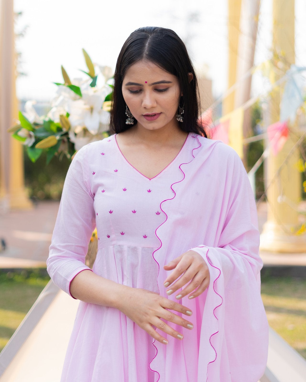 Baby Pink Mulmul Cotton Anarkali Suit