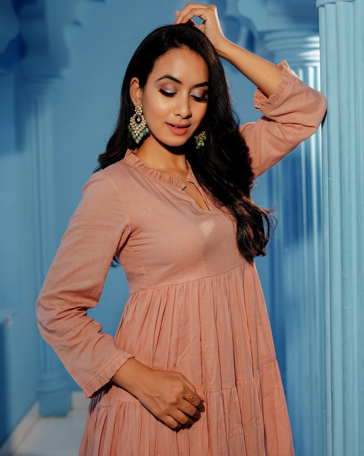 Tulips Solid Mul Tier Midi Dress