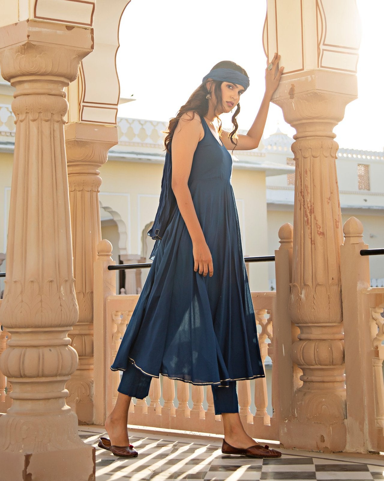 Solid Royal Blue Mulmul Anarkali Suit