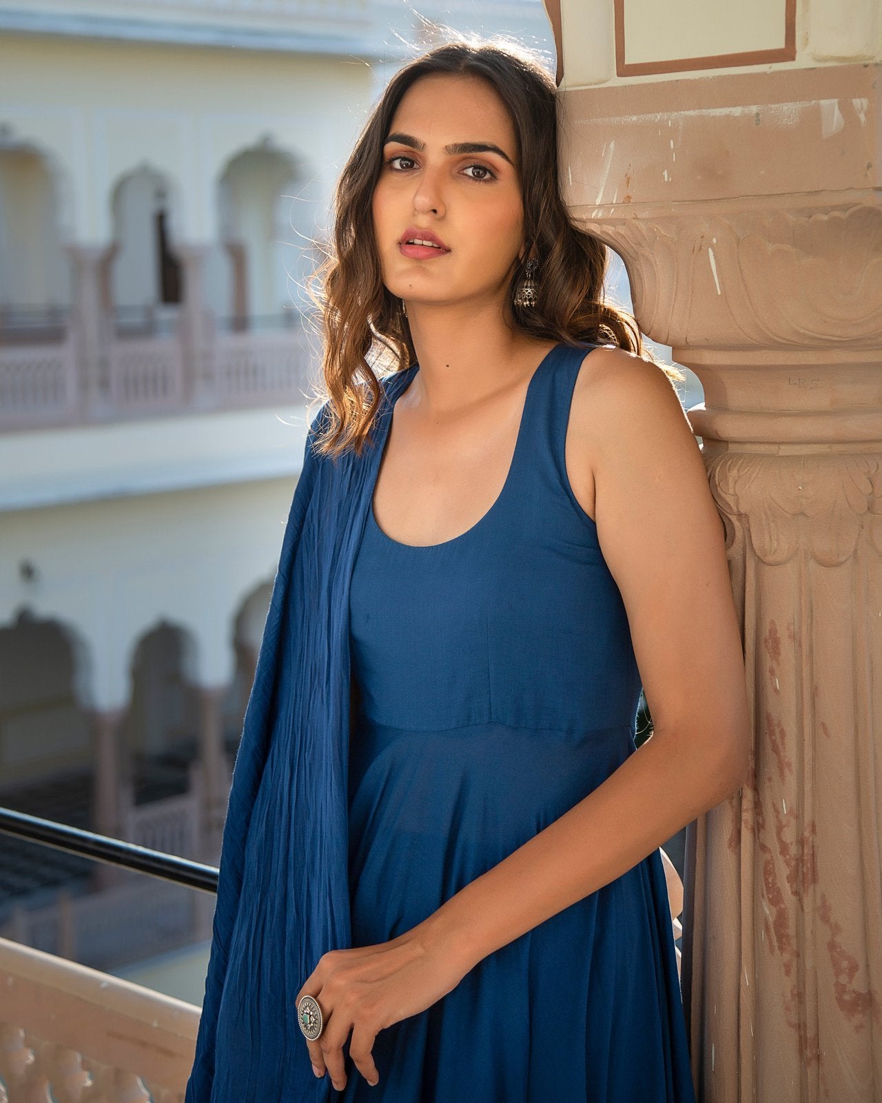 Solid Royal Blue Mulmul Anarkali Suit