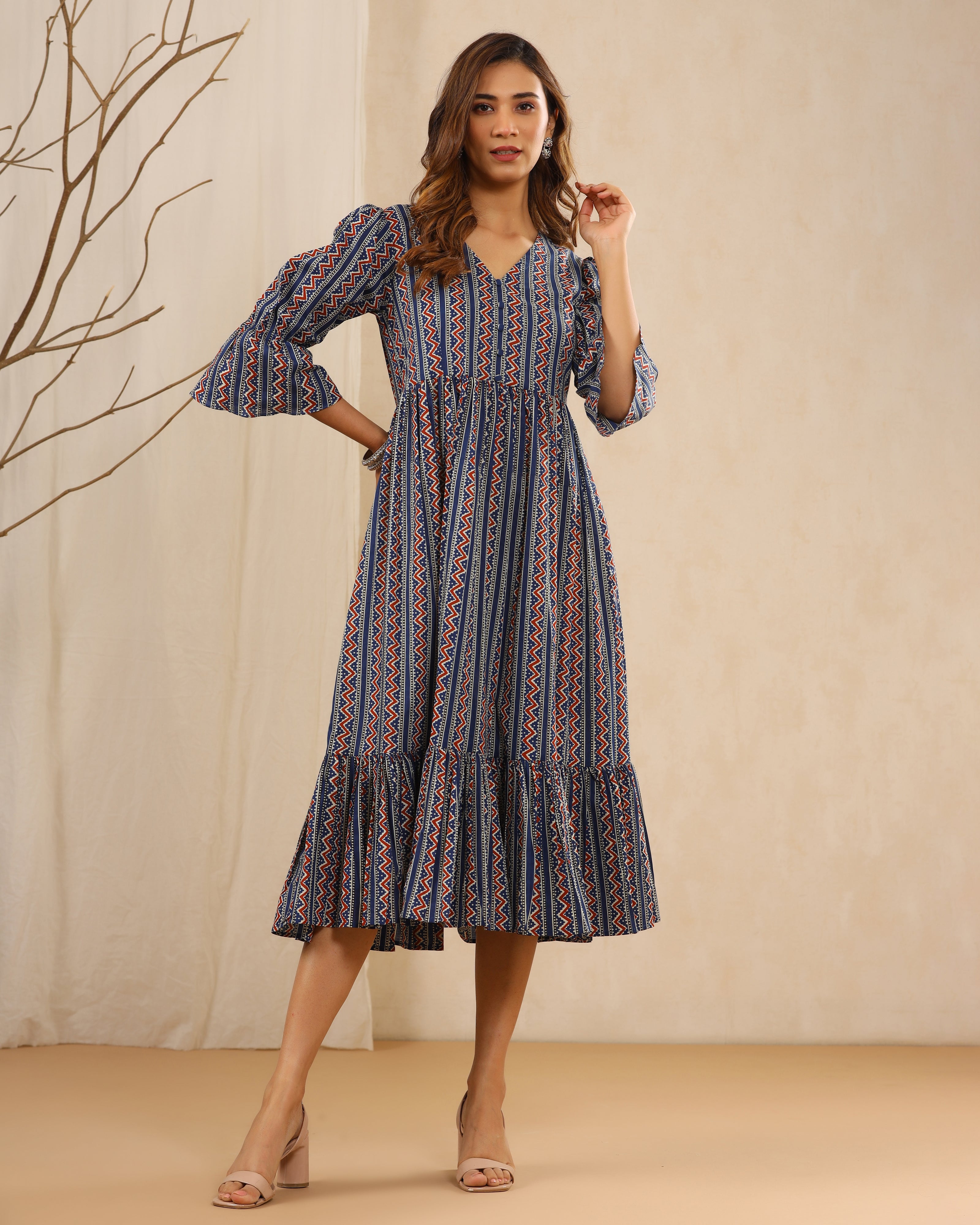Bahaar Blue Hand Block Printed Cotton Dress