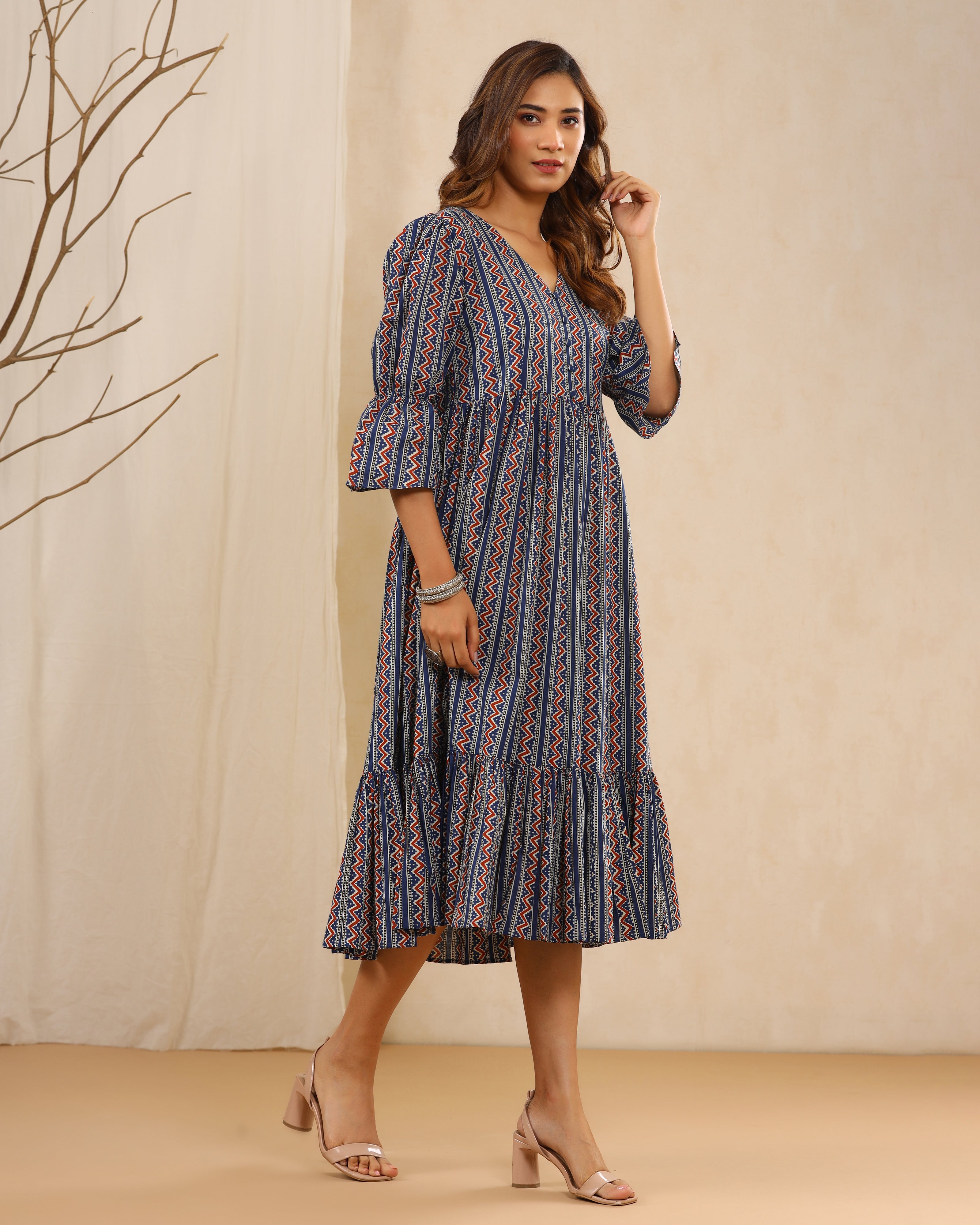 Bahaar Blue Hand Block Printed Cotton Dress