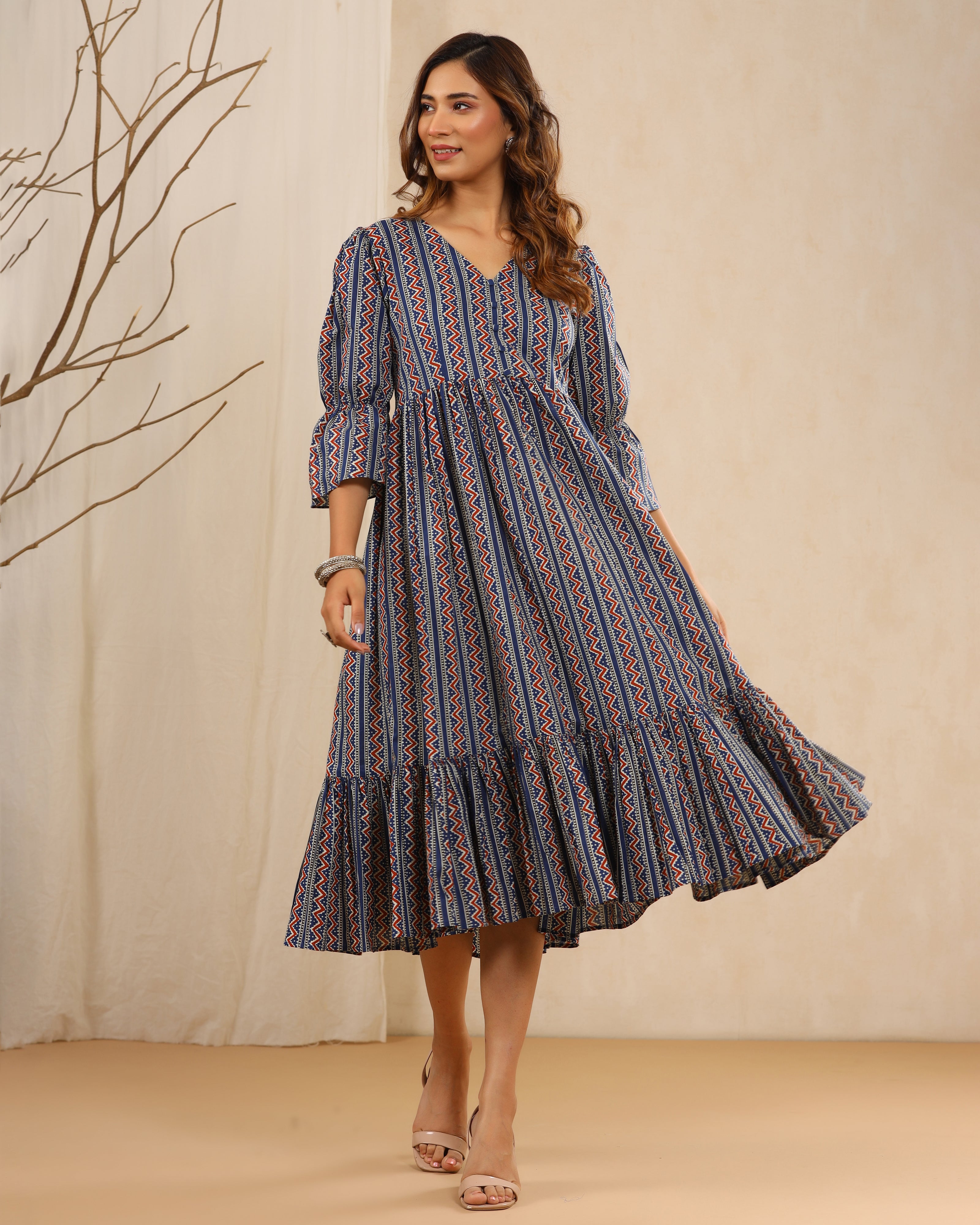 Bahaar Blue Hand Block Printed Cotton Dress