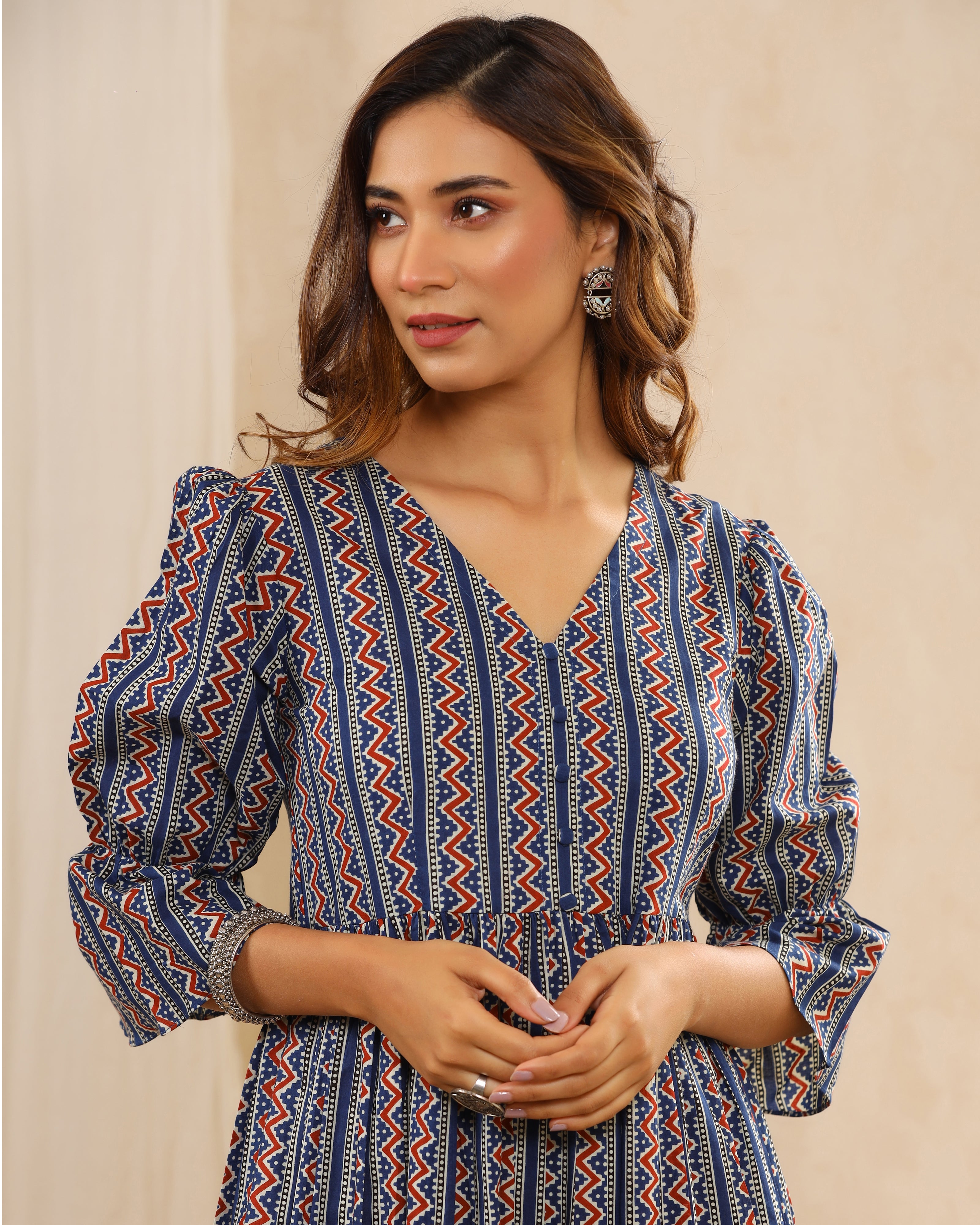 Bahaar Blue Hand Block Printed Cotton Dress