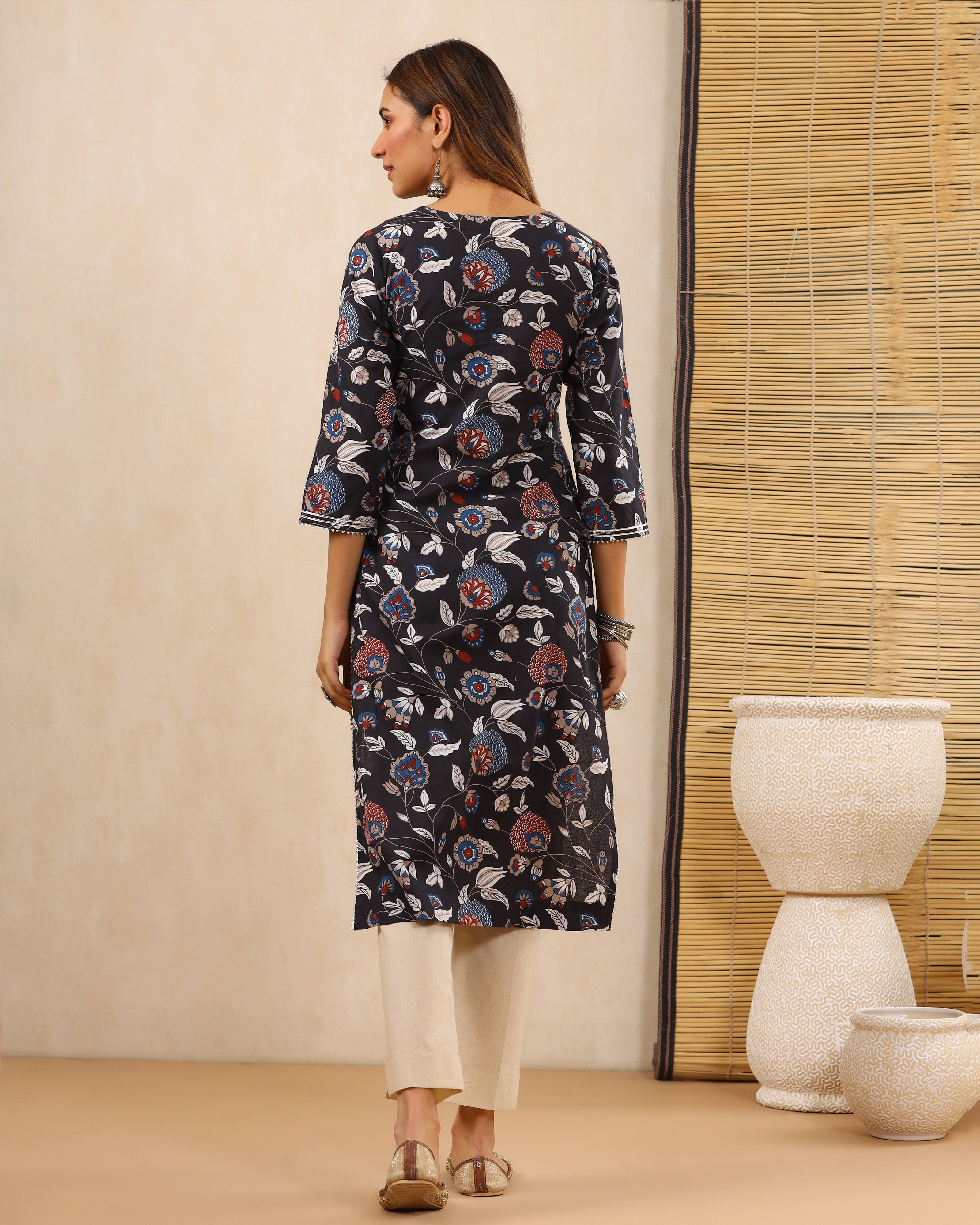 Jolly Black Block print Kurti with Gota Lace