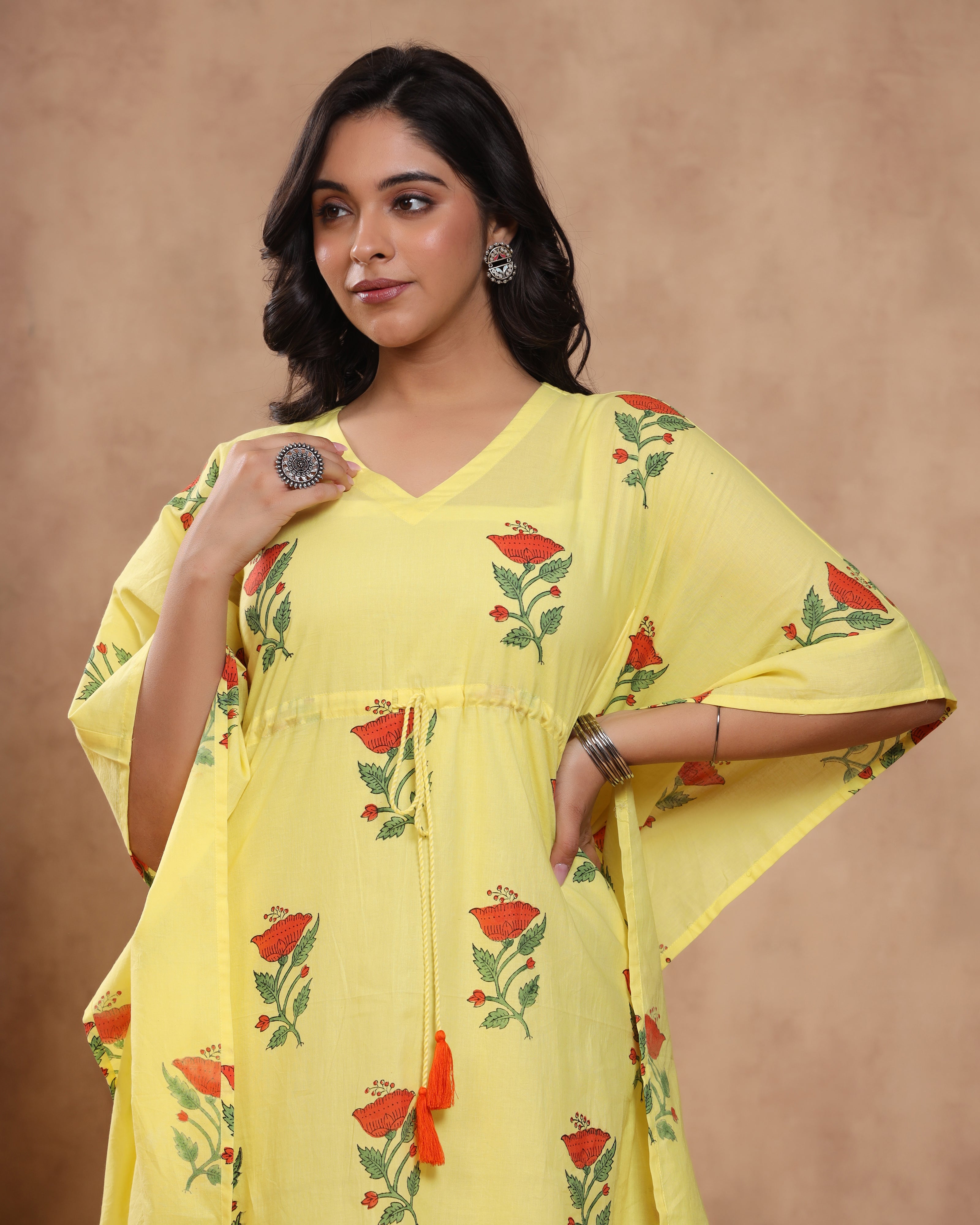 Stardust Hand Block Print Cotton Kaftan