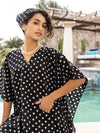 Black Polka Dot Up-Down Mulmul Kaftan