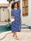 Royal Blue Hand Block Printed  Modal Kaftan Dress