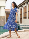 Royal Blue Hand Block Printed  Modal Kaftan Dress