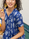 Royal Blue Hand Block Printed  Modal Kaftan Dress