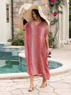 Coral Hand Block Printed  Modal Kaftan Dress