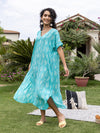 Aqua Hand Block Printed  Modal Kaftan Dress