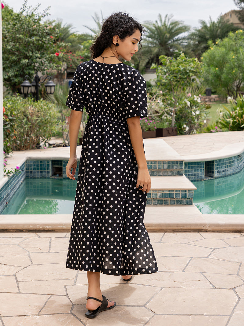 Black Polka Dot Printed Cotton Kaftan