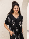 Black Hand Block Printed  Modal Kaftan Dress