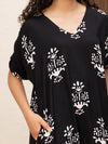 Black Hand Block Printed  Modal Kaftan Dress