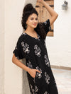 Black Hand Block Printed  Modal Kaftan Dress