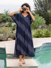 Navy Blue Hand Block Printed  Modal Kaftan Dress