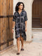 Black Hand Block Printed Up-Down Modal Long Shirt