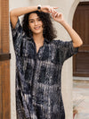 Black Hand Block Printed Up-Down Modal Long Shirt
