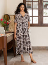 Black & White Hand Block Printed  Mulmul Kaftan Dress