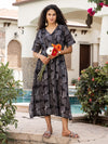 Black Hand Block Printed  Mulmul Kaftan Dress