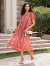 Cherry Red Hand Block Printed  Modal Kaftan Dress