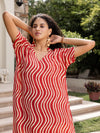 Cherry Red Hand Block Printed  Modal Kaftan Dress