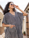 Black Hand Block Printed Up-Down Modal Long Kaftan