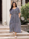 Black Hand Block Printed  Modal Kaftan Dress