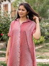 Coral Hand Block Printed Up-Down Modal Long Shirt