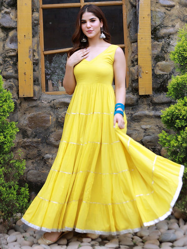 Mustard Mulmul Gotta Work Tier Dress