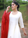 Maroon Hand Block Print Cotton Anarkali Suit Set with Gota work Dupatta