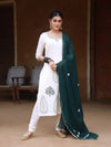 Deep Green Hand Block Print Cotton Kurta Suit Set with Gota work Dupatta