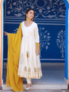 Mustard Hand Block Print Cotton Anarkali Suit Set with Gota work Dupatta