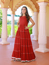 Cherry red Mulmul Gotta Work Tier Dress