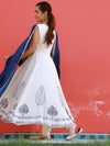 Blue Hand Block Print Cotton Anarkali Suit Set with Gota work Dupatta