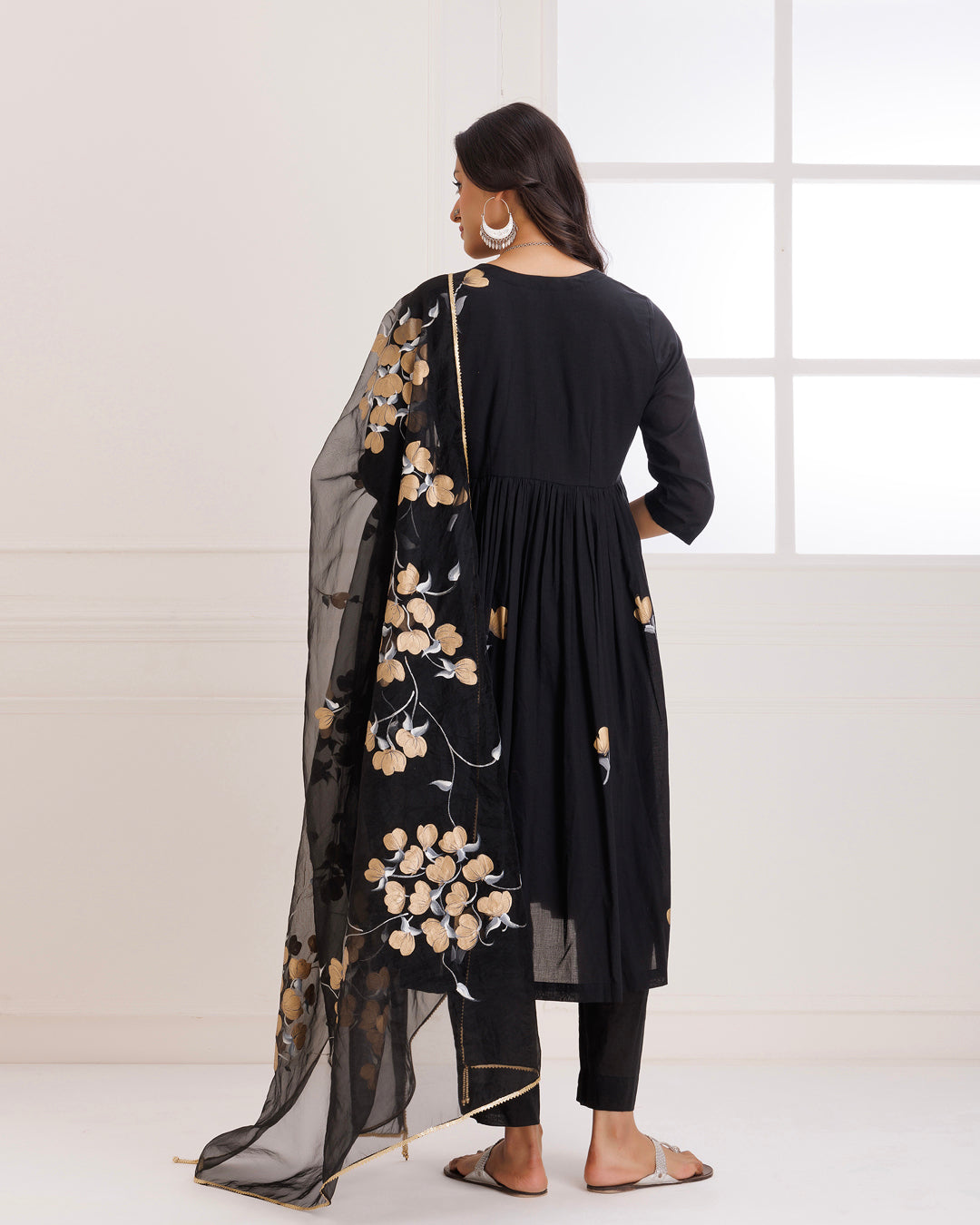 Rangreza Black HandPainted Gathered Suit Set