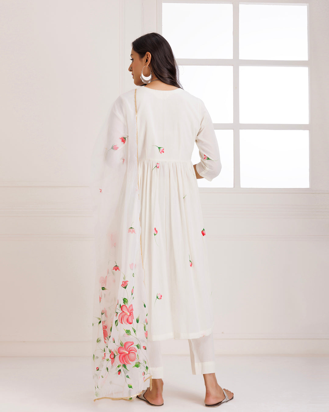 Rangreza Ivory HandPainted Gathered Suit Set